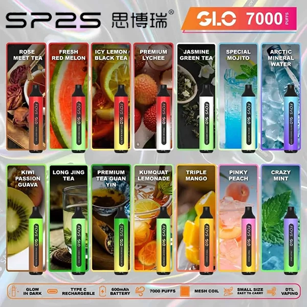 SP2S GLO 7000 Puffs 拋棄式電子煙|7000口續航・可充電設計・15款口味